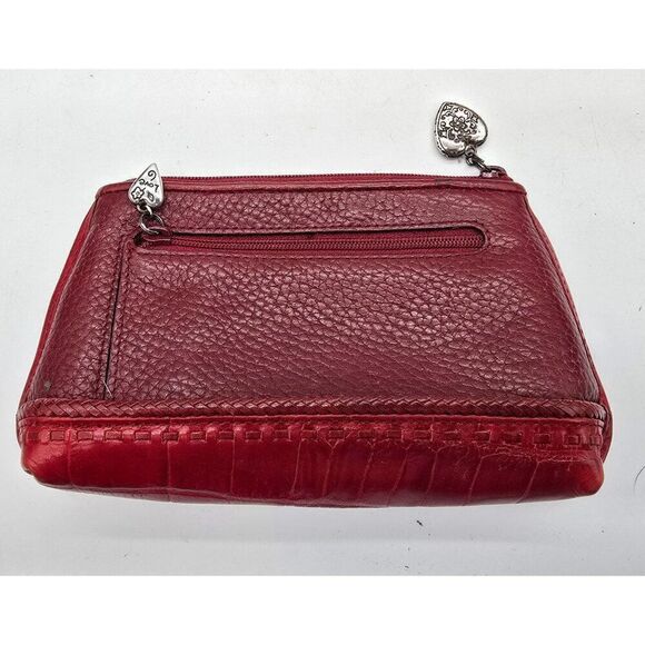 Vintage Brighton Leather Clutch Purse Heart Accents & Silver Tone Zipper Pulls - Picture 2 of 7